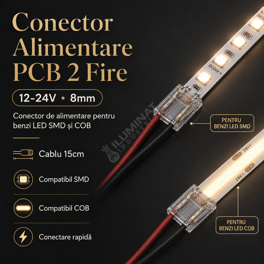 Conector Alimentare PCB 2 Fire 12-24V 8mm