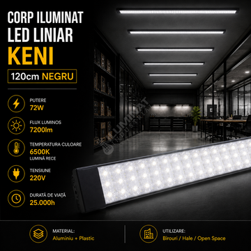 Corp Iluminat LED Liniar Negru 72W KENI 120cm