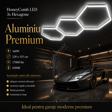 HoneyComb LED 3x Hexagone Aluminiu Premium 160W, 120x315cm, 17000lm, 6500K