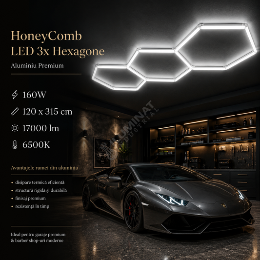 HoneyComb LED 3x Hexagone Aluminiu Premium 160W, 120x315cm, 17000lm, 6500K