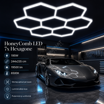 HoneyComb LED 7x Hexagone 195W, 244x235cm, 19500lm, 6500K