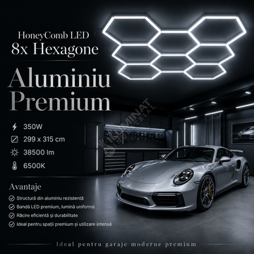HoneyComb LED 8x Hexagone Aluminiu Premium 350W, 299x315cm, 38500lm, 6500K