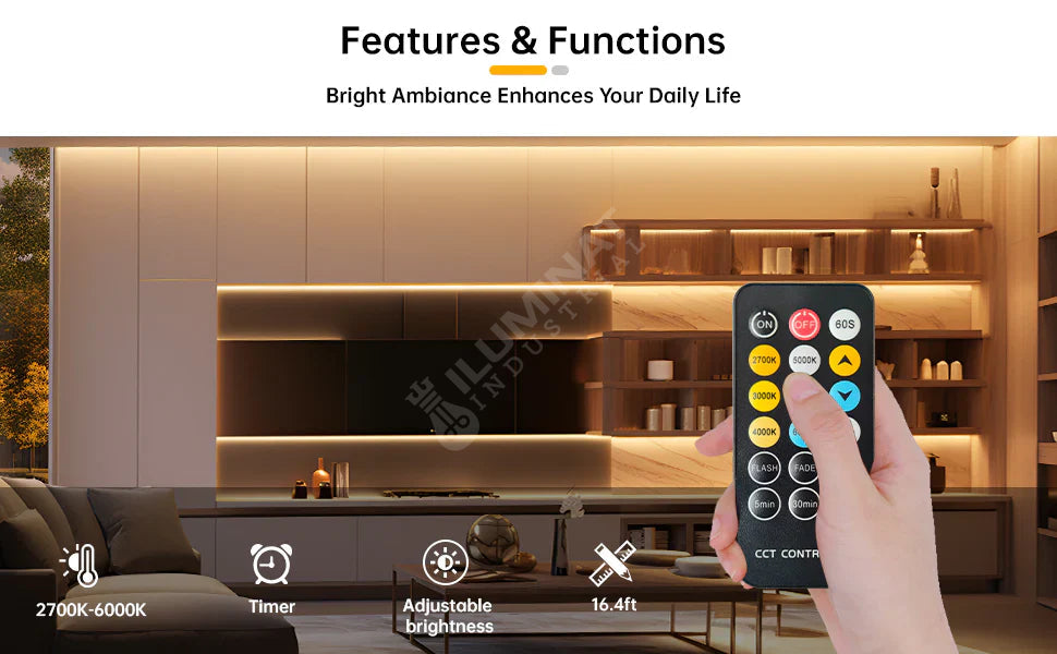 KIT Banda LED 24V CCT 5 metri cu 3 Tipuri de Lumina si Telecomanda 3 FUNCTII / IP21-INTERIOR / 5 METRI LED Strips