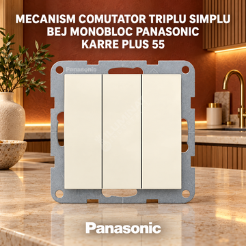 Mecanism Comutator Triplu Simplu Bej Monobloc Panasonic Karre Plus 55