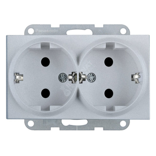 Mecanism Priza Schuko Dubla Argintie Monobloc Panasonic Karre Plus 55