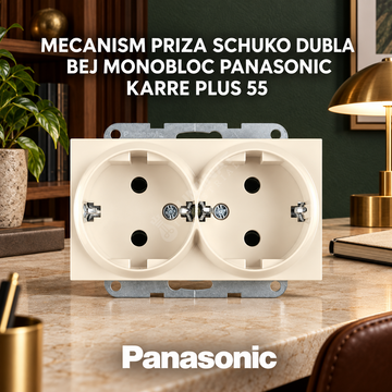 Mecanism Priza Schuko Dubla Bej Monobloc Panasonic Karre Plus 55