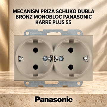 Mecanism Priza Schuko Dubla Bronz Monobloc Panasonic Karre Plus 55