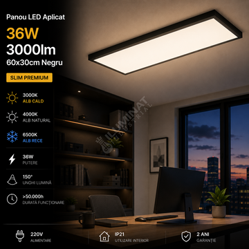 Panou LED 36W 60x30cm Negru Aplicat