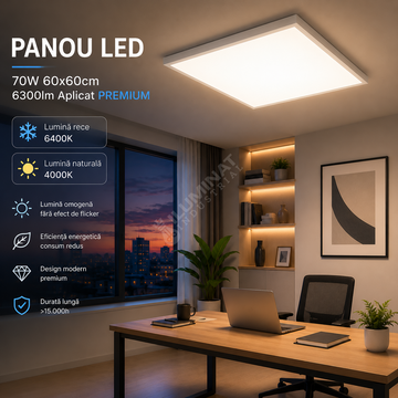 Panou LED 70W 60x60cm, 6300lm Aplicat PREMIUM