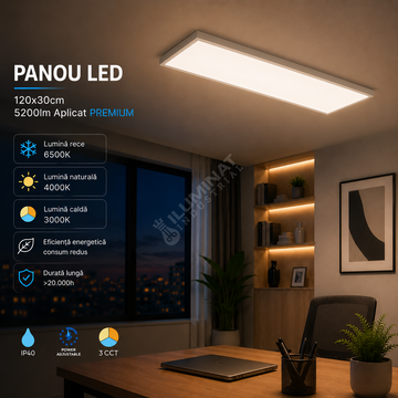 Panou LED Aplicat 120x30cm 5200lm CCT IP40 Premium