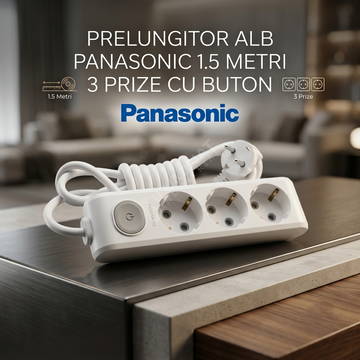 Prelungitor Alb Panasonic 1.5 Metri 3 Prize cu Buton