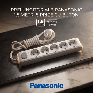 Prelungitor Alb Panasonic 1.5 Metri 5 Prize cu Buton