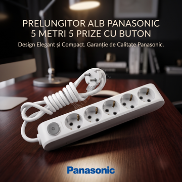 Prelungitor Alb Panasonic 5 Metri 5 Prize cu Buton