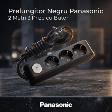 Prelungitor Negru Panasonic 2 Metri 3 Prize cu Buton