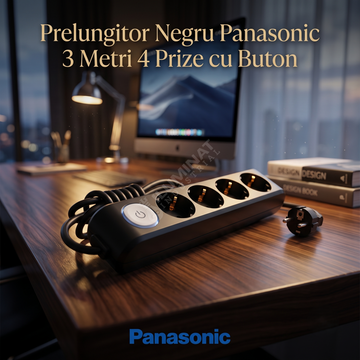 Prelungitor Negru Panasonic 3 Metri 4 Prize cu Buton