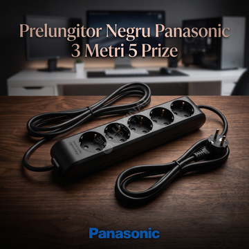 Prelungitor Negru Panasonic 3 Metri 5 Prize