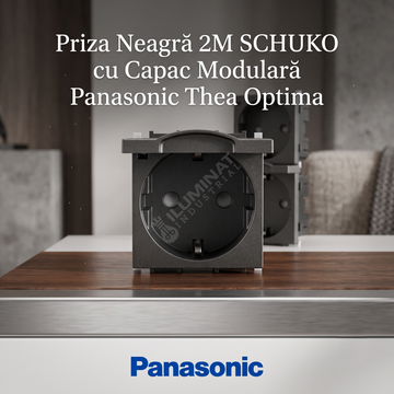 Priza Neagra 2M SCHUKO cu Capac Modulara Panasonic Thea Optima
