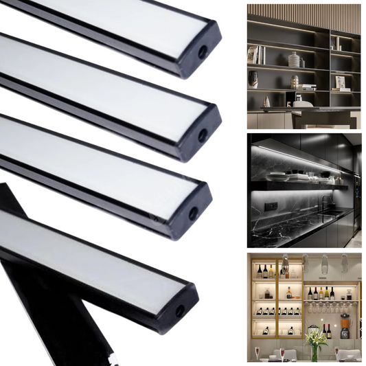 Profil LED Aplicat 2 METRI Negru cu Dispersor Alb LED Strips