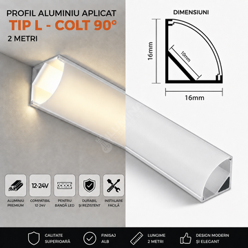 Profil Aluminiu Aplicat Tip L - Colt 90 Grade 2 Metri