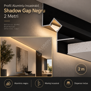 Profil Aluminiu Incastrabil Shadow Gap Negru, 2 Metri