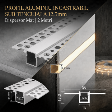 Profil Aluminiu Incastrabil Sub Tencuiala 12.5mm, 2 Metri