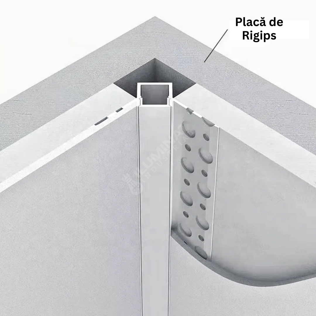 Profil LED Aluminiu 2 Metri Incastrat Sub Tencuiala de Colt Interior LED Strips