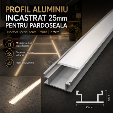 Profil Aluminiu Incastrat 25mm pentru Pardoseala 2 Metri