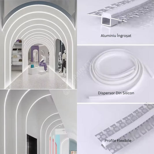 Profil LED Flexibil 2 Metri Incastrat sub Tencuiala LED Strips