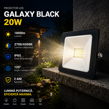 Proiector LED 20W Galaxy Black IP65 1800lm