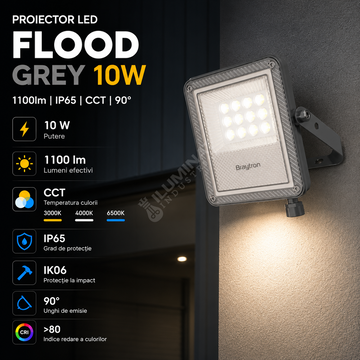 Proiector LED FLOOD Grey 10W IP65 1100lm CCT