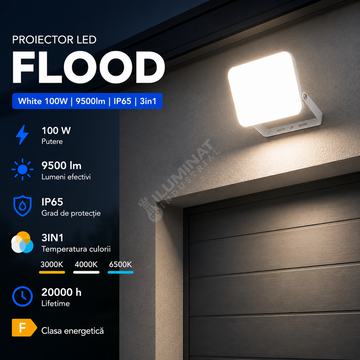 Proiector LED FLOOD White 100W 9500lm IP65 CCT