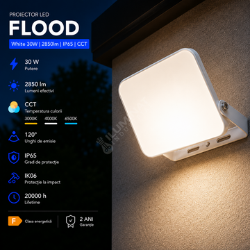 Proiector LED FLOOD White 30W 2850lm IP65 CCT