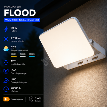 Proiector LED FLOOD White 50W 4750lm IP65 CCT