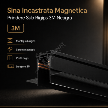 Sina Incastrata Magnetica Prindere Sub Rigips 3M Neagra