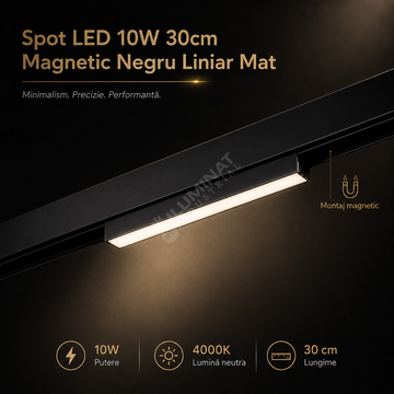 Spot LED 10W 30cm Magnetic Negru Liniar Mat