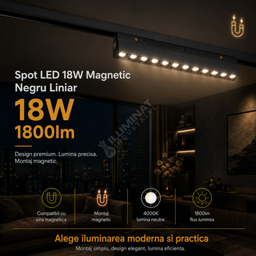 Spot LED 18W Magnetic Negru Liniar