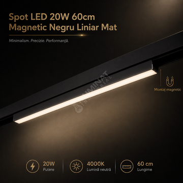 Spot LED 20W 60cm Magnetic Negru Liniar Mat