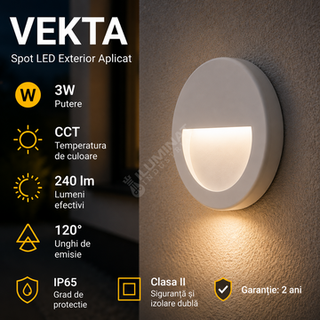 Spot LED Exterior Aplicat VEKTA White 3W IP65 CCT Rotund