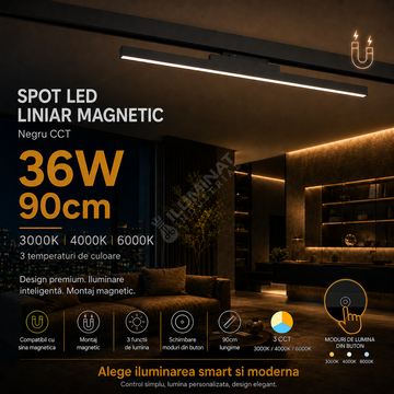 Spot LED Liniar 36W 90cm Magnetic CCT Negru
