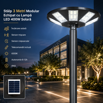 Stalp 3 Metri Modular + Lampa UFO LED 400W Solara si Telecomanda