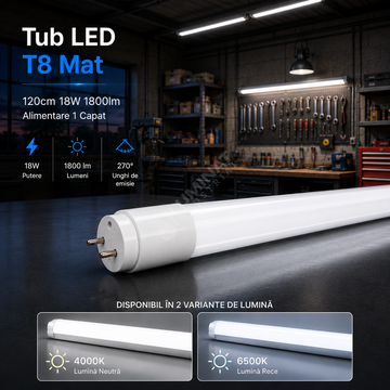 Tub LED T8 Mat 120cm 18W 1800lm Alimentare 1 Capat