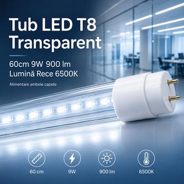 Tub LED T8 Transparent 60cm 9W 900lm 6500K