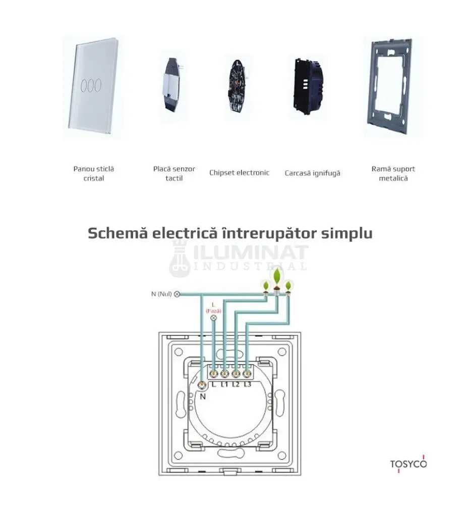 Intrerupator Triplu + Cu Touch Din Sticla