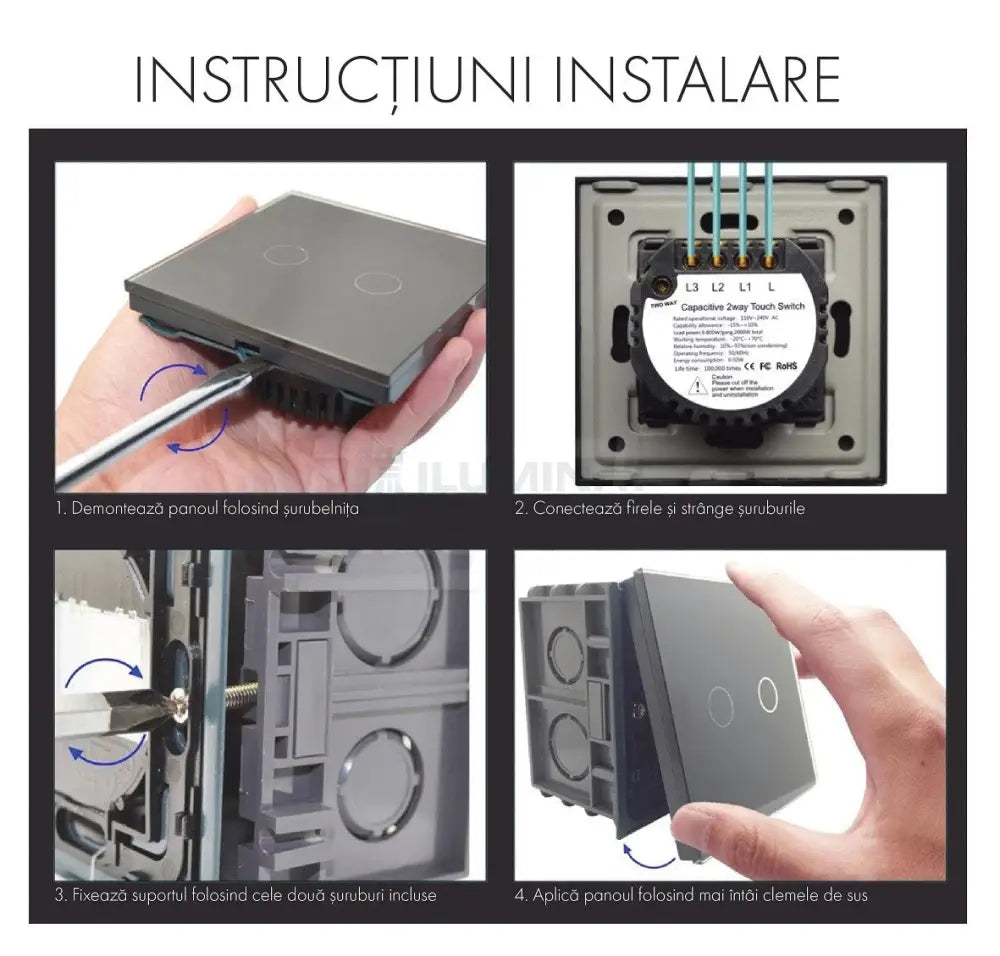 Intrerupator Triplu + Dublu Cu Touch Din Sticla