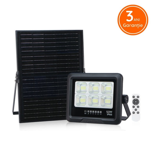 Proiector LED 50W cu Panou Solar Monocristaline PREMIUM plus telecomanda