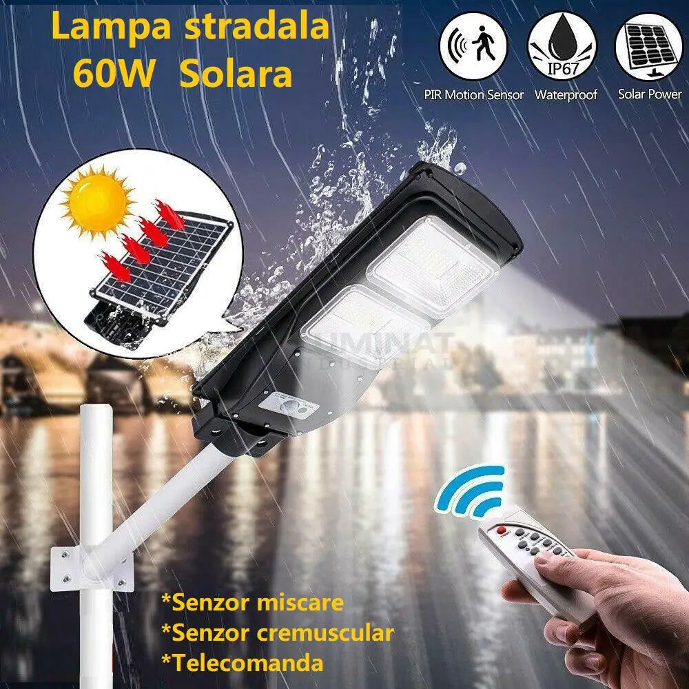 Lampa Led 60W Solara Slim Senzor Miscare + Telecomanda Solar Lamp