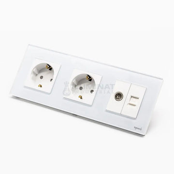 Priză Schuko Dublă + Tv Lan Cu Ramă Din Sticlă