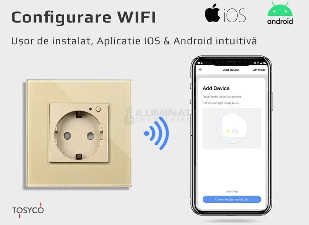Priză Schuko Wifi Dublă Cu Ramă Din Sticlă