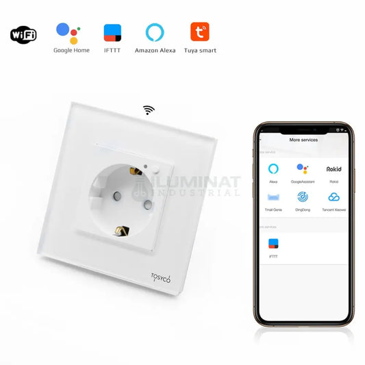 Priză schuko WIFI simplă cu ramă din sticlă