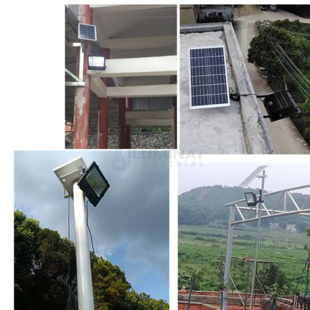 Proiector Led Negru Cu Panou Solar 100W Telecomanda Led Flood Light